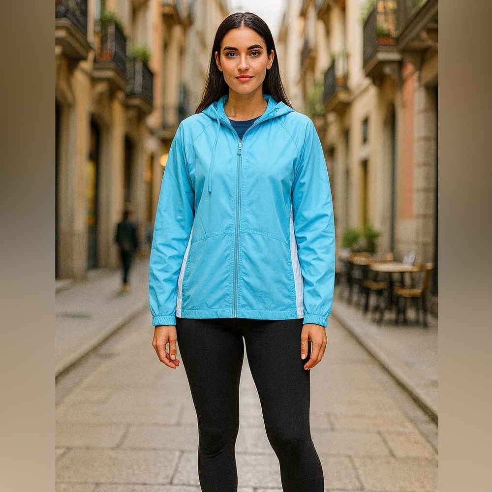 Lady Footlocker Windbreaker Jacket Baby Sky Blue Large Hooded NWOT